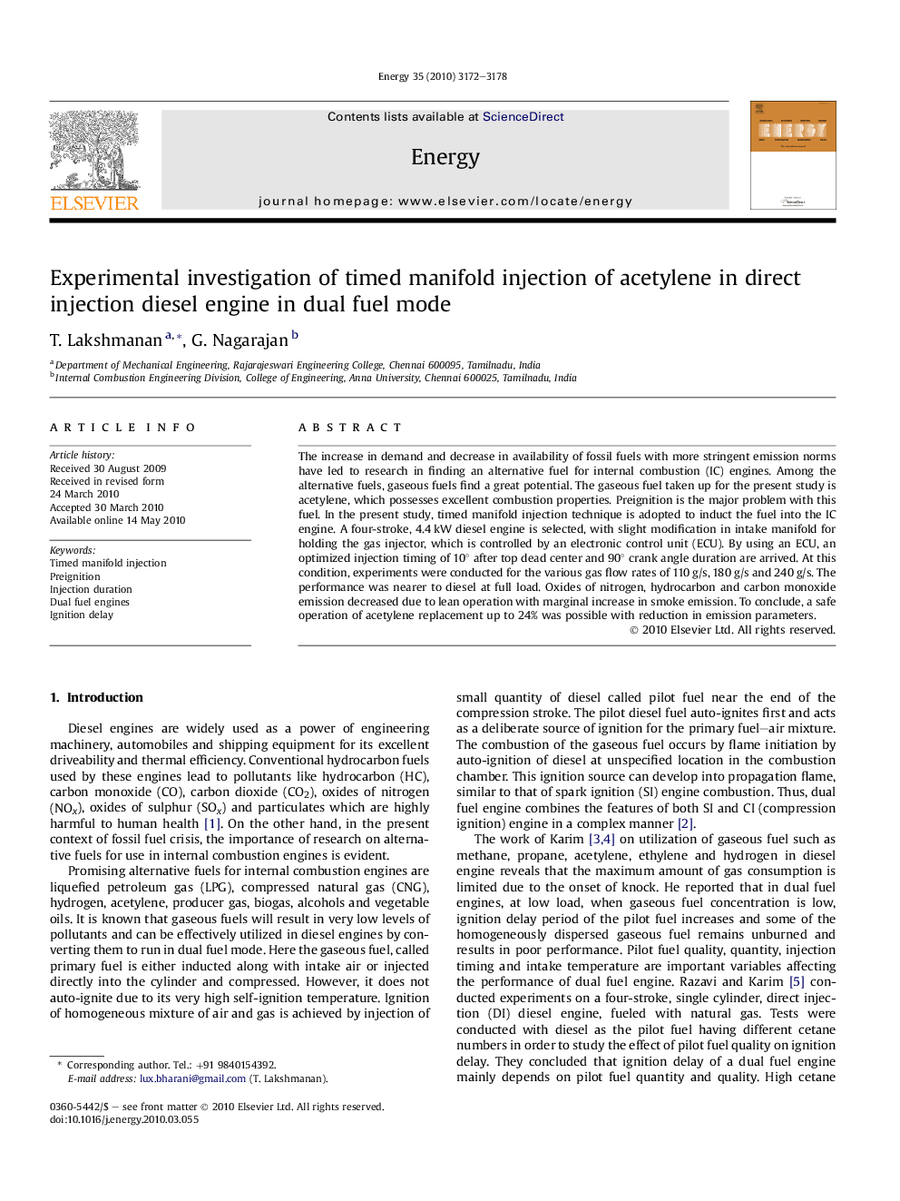 Experimental investigation of timed manifold injection of acetylene in direct injection diesel engine in dual fuel mode