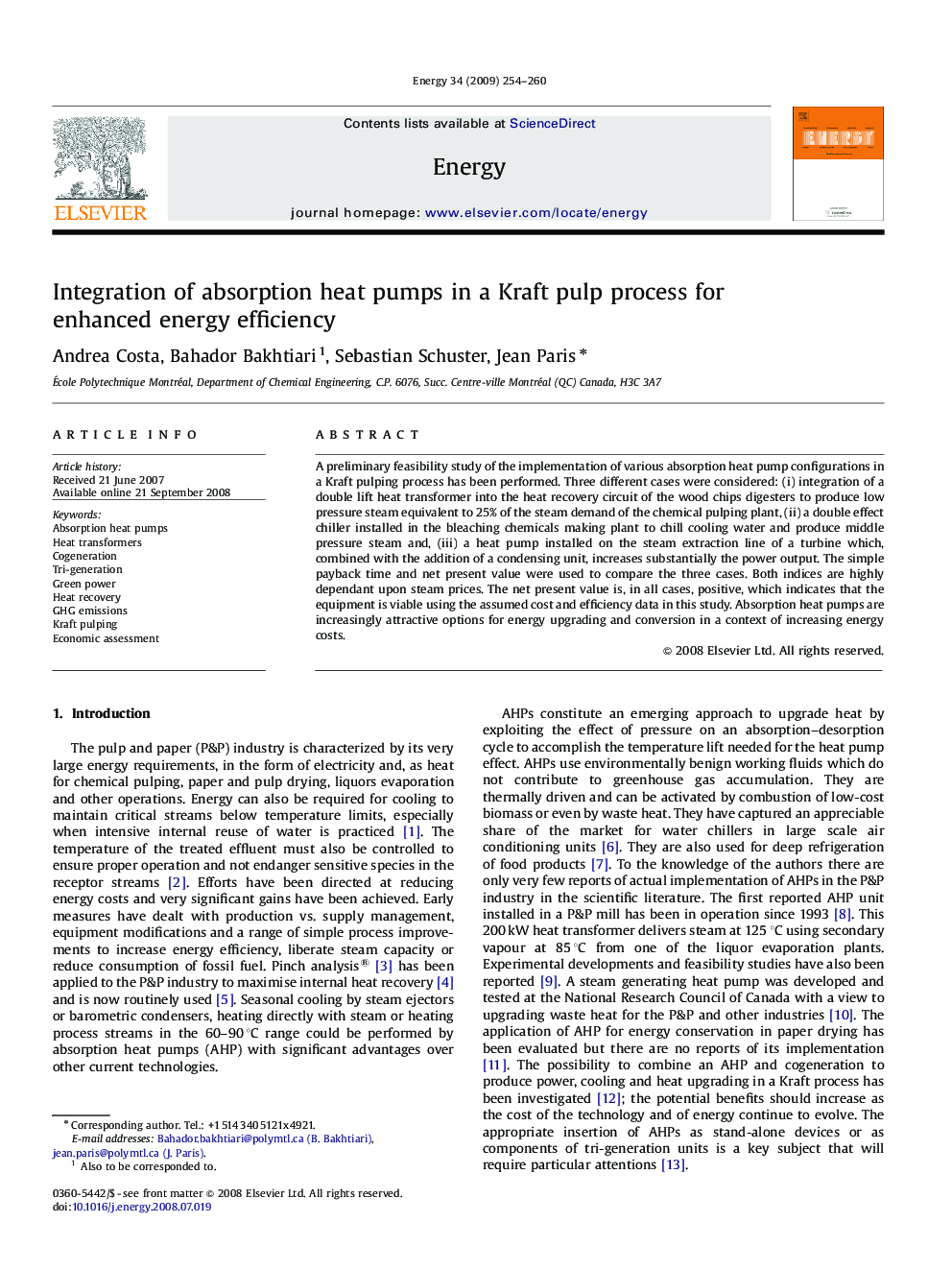 Integration of absorption heat pumps in a Kraft pulp process for enhanced energy efficiency