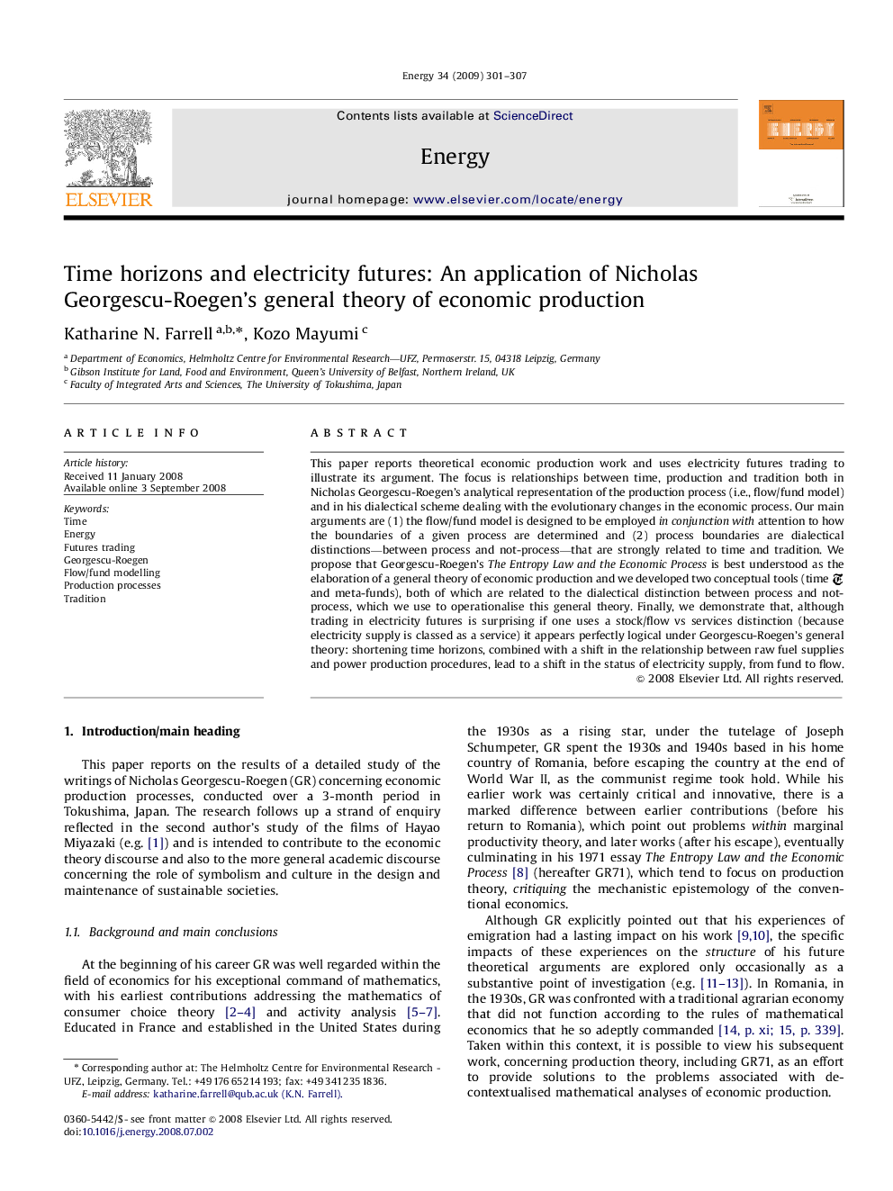 Time horizons and electricity futures: An application of Nicholas Georgescu-Roegen's general theory of economic production