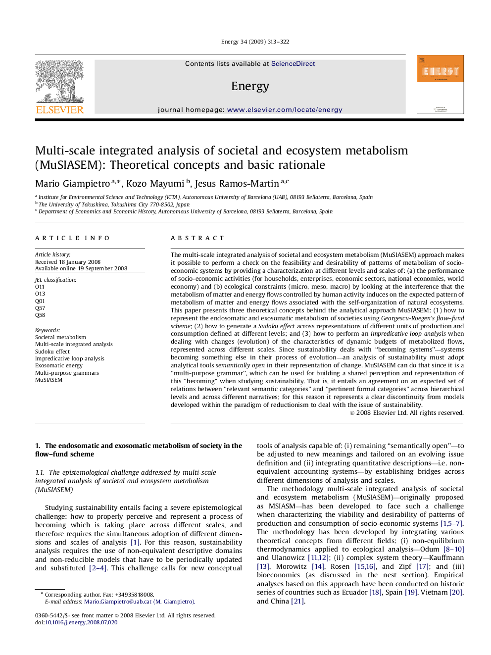 Multi-scale integrated analysis of societal and ecosystem metabolism (MuSIASEM): Theoretical concepts and basic rationale