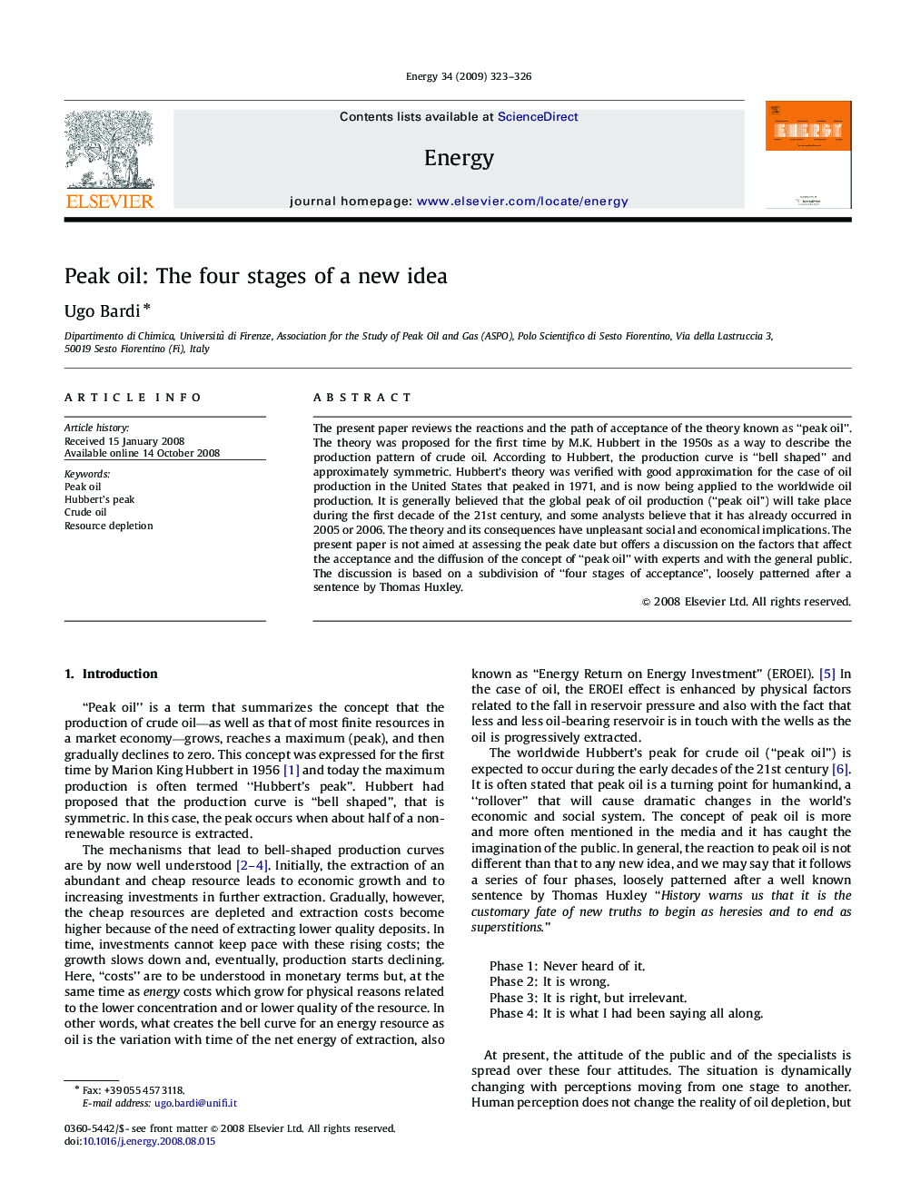 Peak oil: The four stages of a new idea