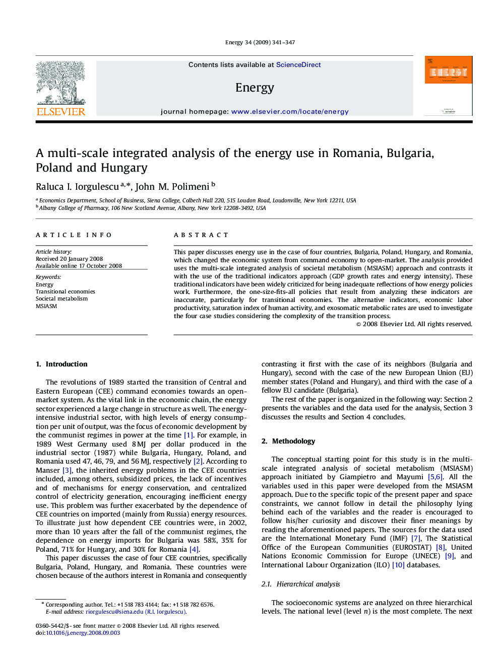 A multi-scale integrated analysis of the energy use in Romania, Bulgaria, Poland and Hungary