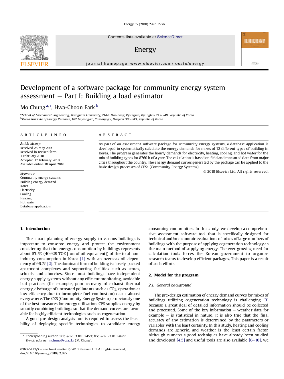 Development of a software package for community energy system assessment – Part I: Building a load estimator