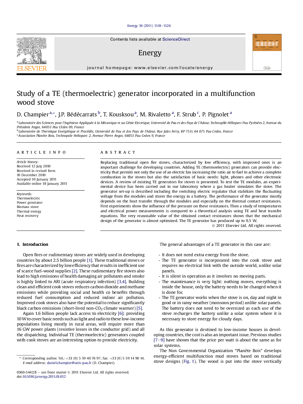 Study of a TE (thermoelectric) generator incorporated in a multifunction wood stove