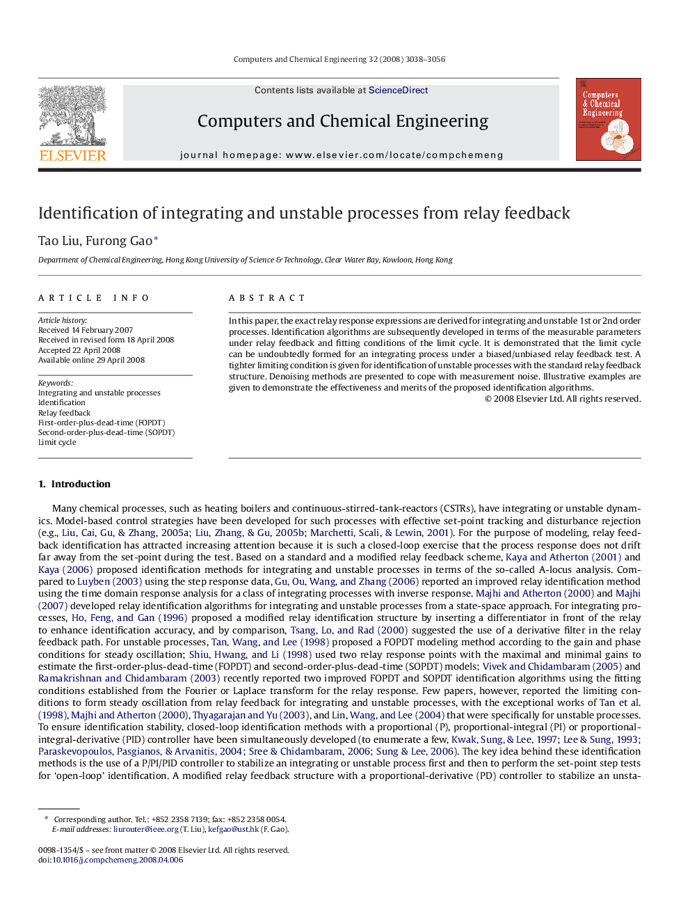 Identification of integrating and unstable processes from relay feedback