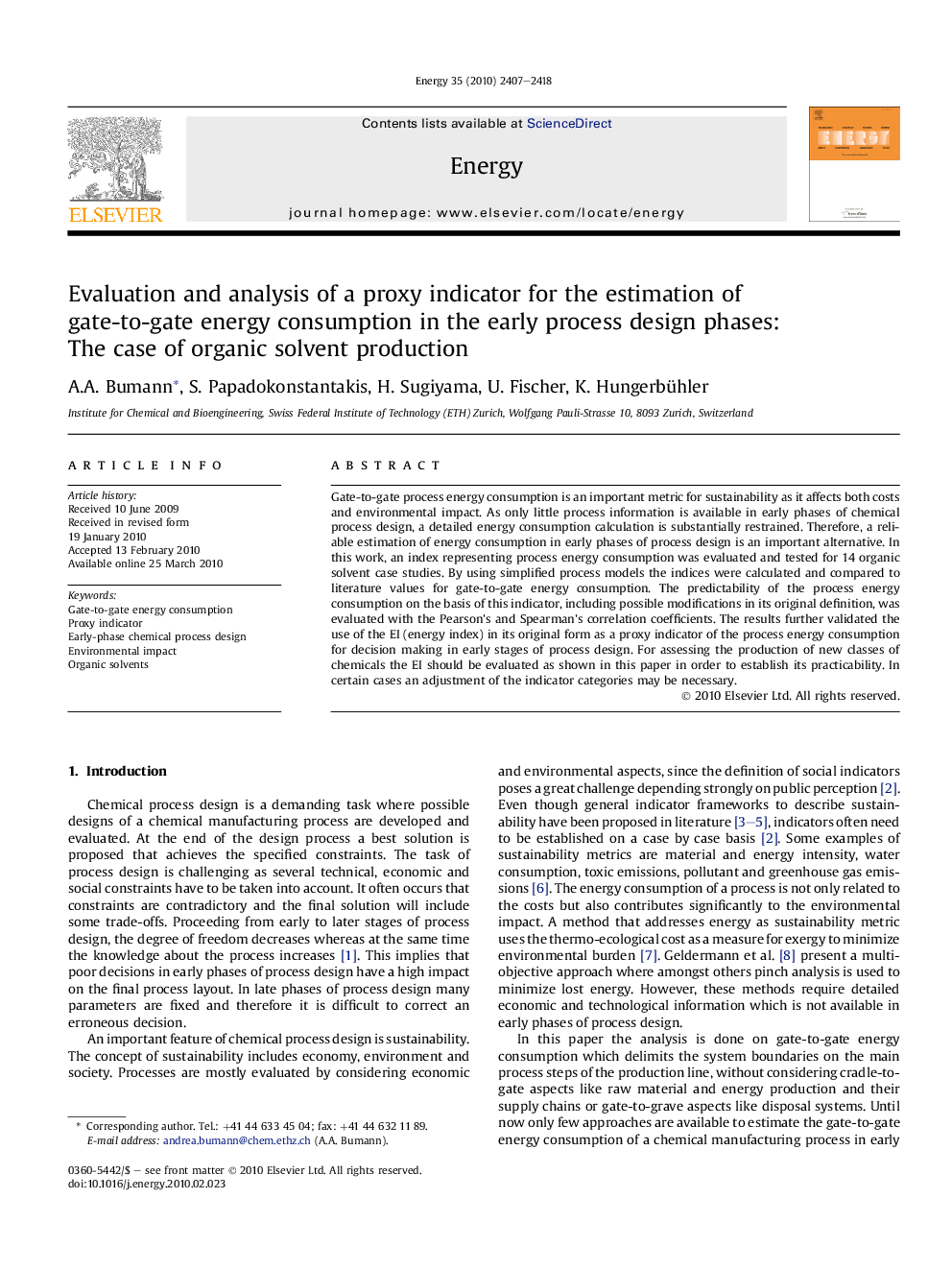 Evaluation and analysis of a proxy indicator for the estimation of gate-to-gate energy consumption in the early process design phases: The case of organic solvent production