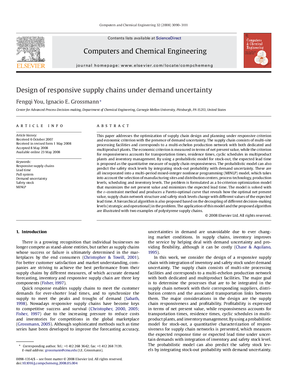 Design of responsive supply chains under demand uncertainty