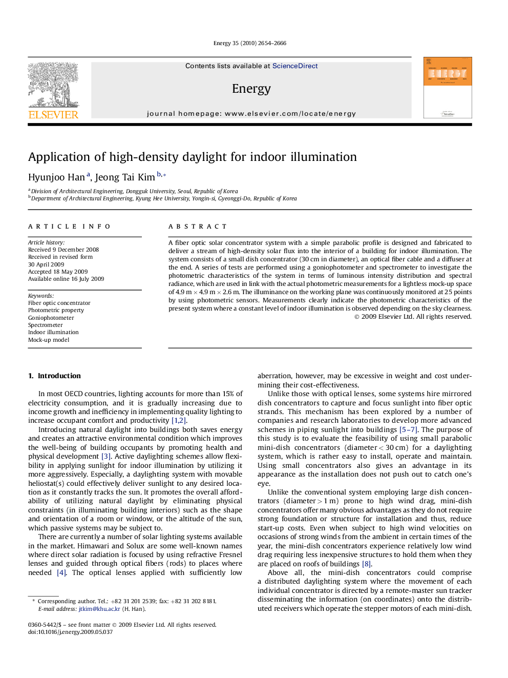 Application of high-density daylight for indoor illumination