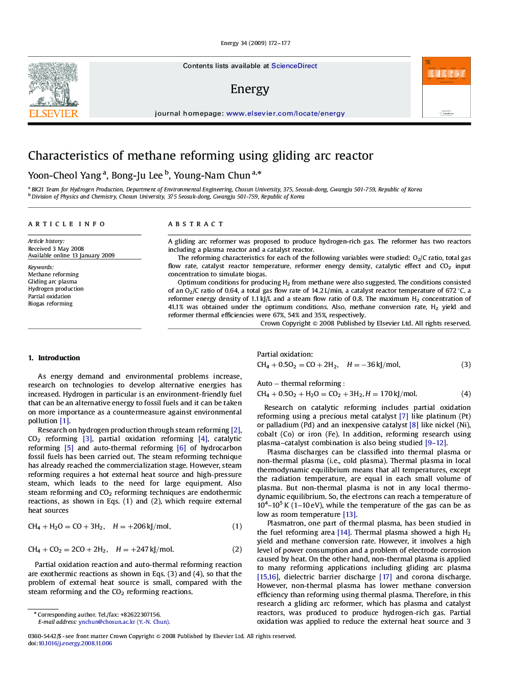 Characteristics of methane reforming using gliding arc reactor