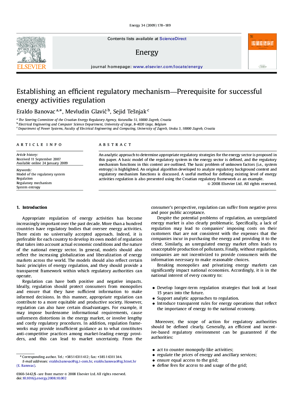 Establishing an efficient regulatory mechanism—Prerequisite for successful energy activities regulation