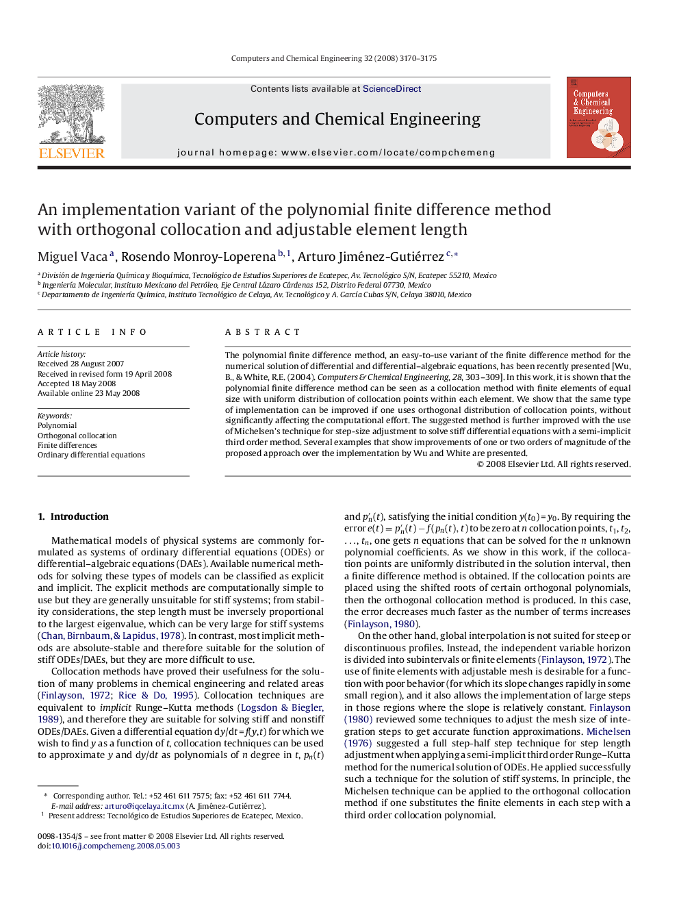 An implementation variant of the polynomial finite difference method with orthogonal collocation and adjustable element length