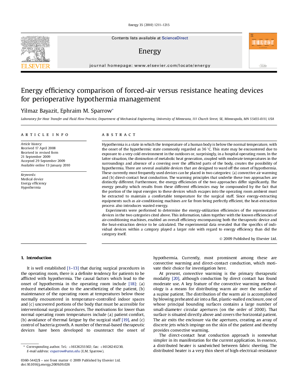 Energy efficiency comparison of forced-air versus resistance heating devices for perioperative hypothermia management