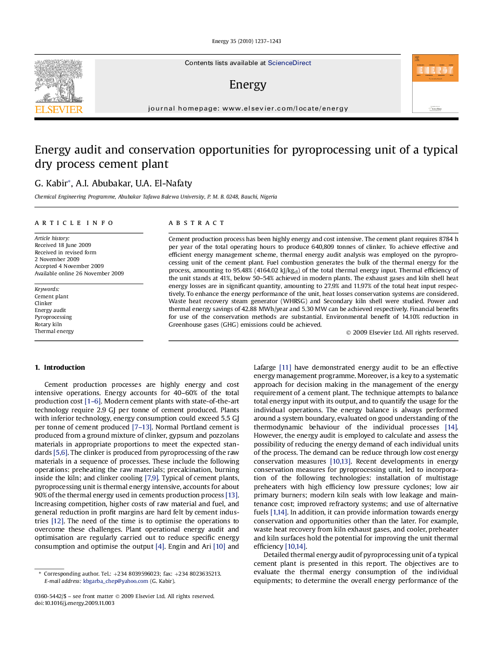 Energy audit and conservation opportunities for pyroprocessing unit of a typical dry process cement plant