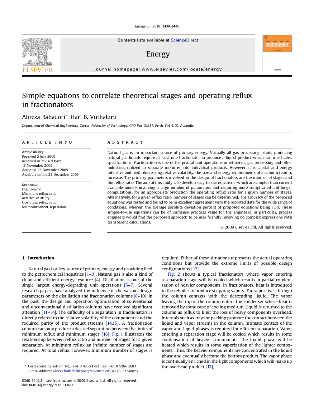 Simple equations to correlate theoretical stages and operating reflux in fractionators