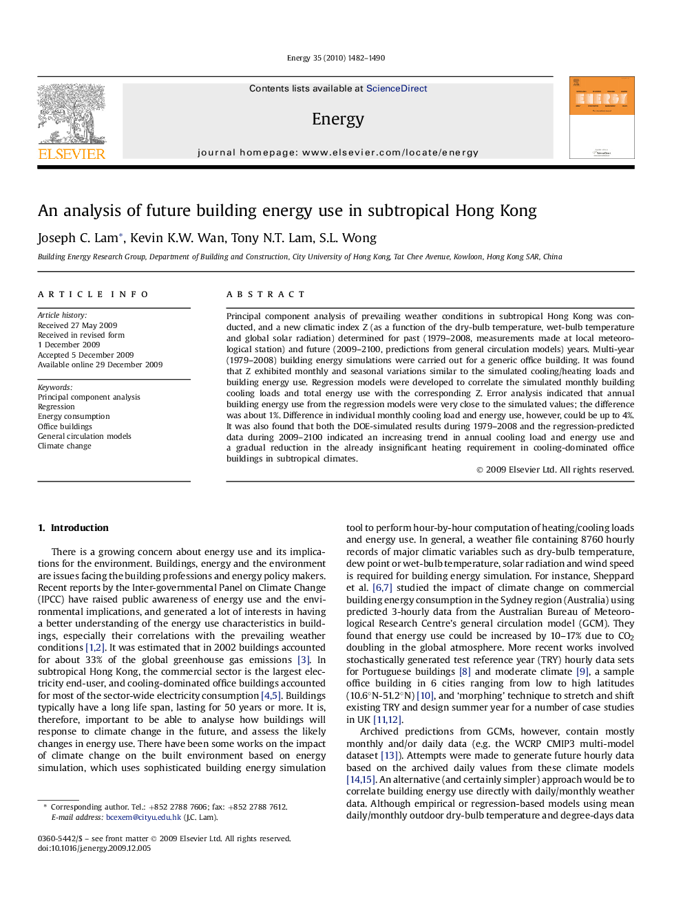 An analysis of future building energy use in subtropical Hong Kong