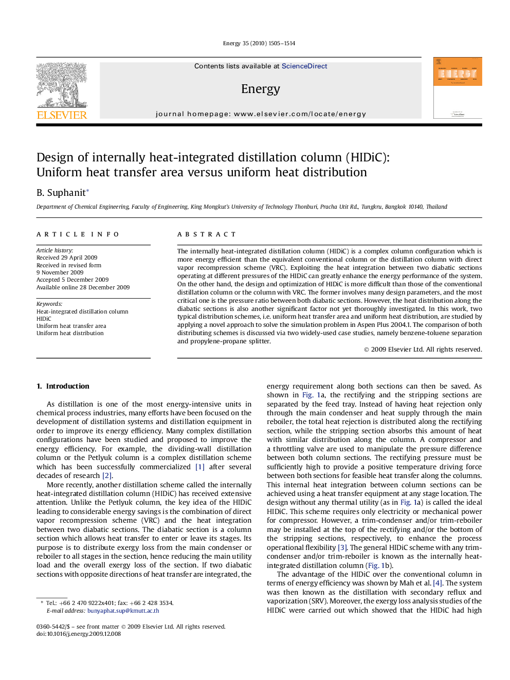 Design of internally heat-integrated distillation column (HIDiC): Uniform heat transfer area versus uniform heat distribution