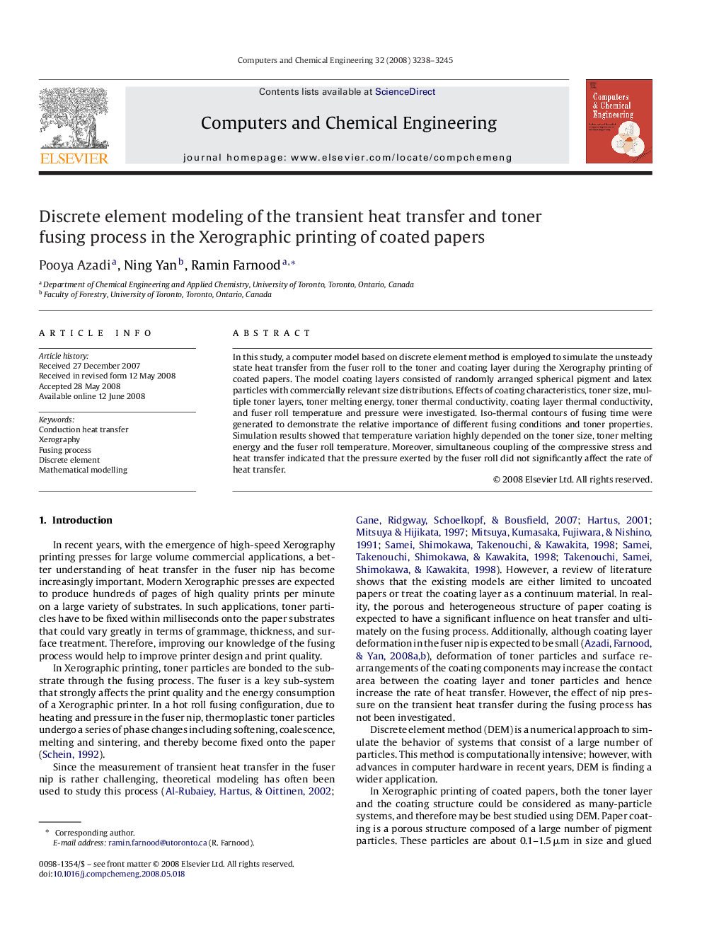 Discrete element modeling of the transient heat transfer and toner fusing process in the Xerographic printing of coated papers