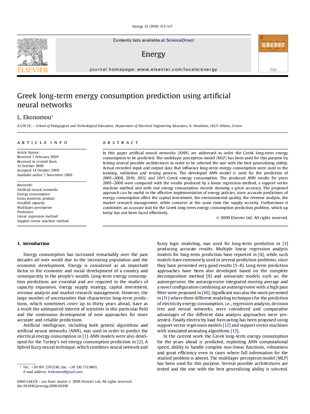 Greek long-term energy consumption prediction using artificial neural networks