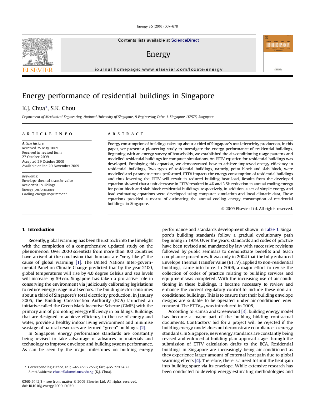 Energy performance of residential buildings in Singapore