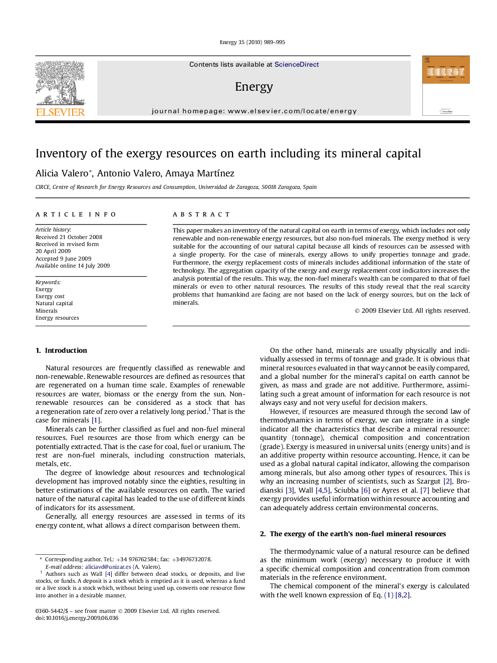 Inventory of the exergy resources on earth including its mineral capital