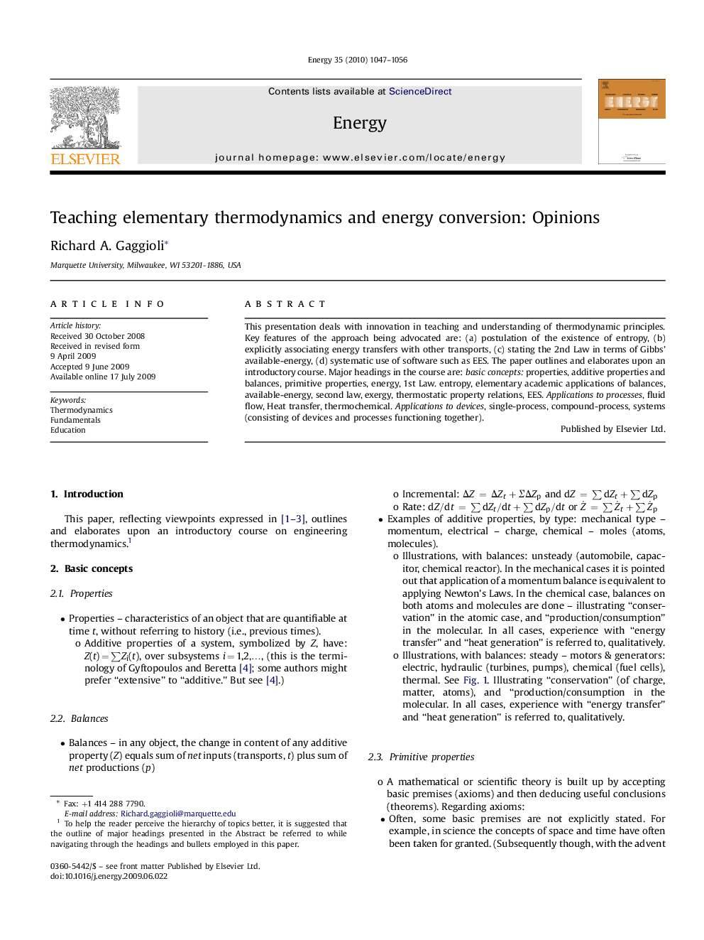 Teaching elementary thermodynamics and energy conversion: Opinions