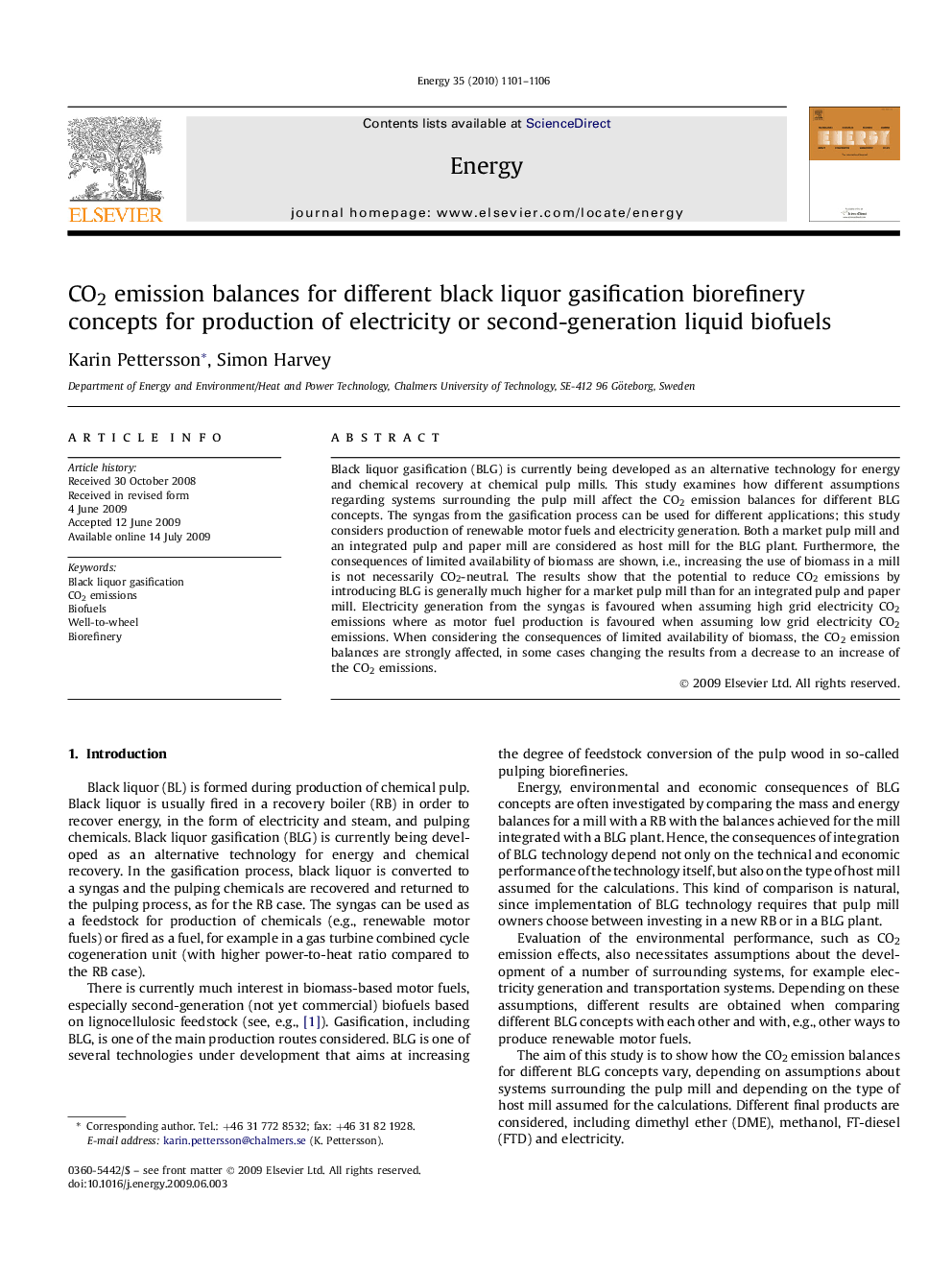 CO2 emission balances for different black liquor gasification biorefinery concepts for production of electricity or second-generation liquid biofuels