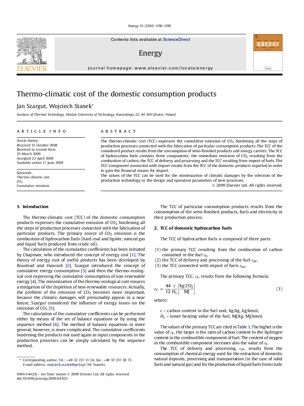 Thermo-climatic cost of the domestic consumption products