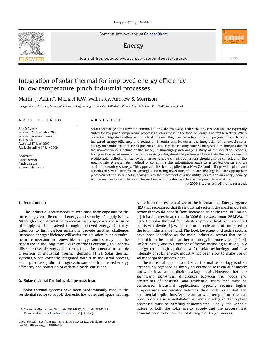 Integration of solar thermal for improved energy efficiency in low-temperature-pinch industrial processes