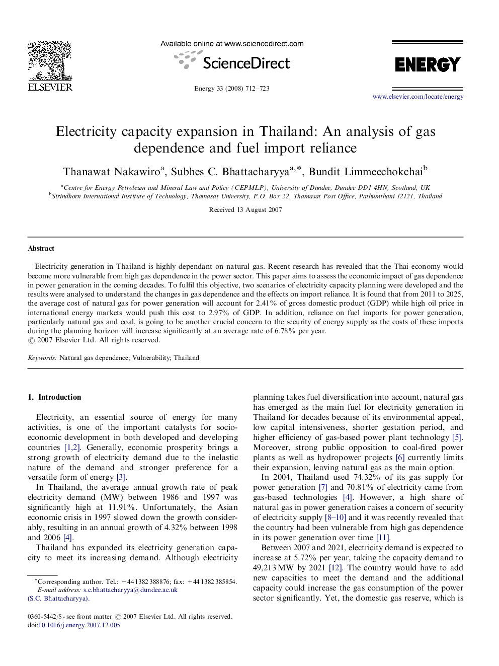 Electricity capacity expansion in Thailand: An analysis of gas dependence and fuel import reliance