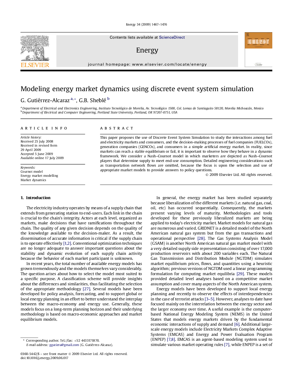 Modeling energy market dynamics using discrete event system simulation