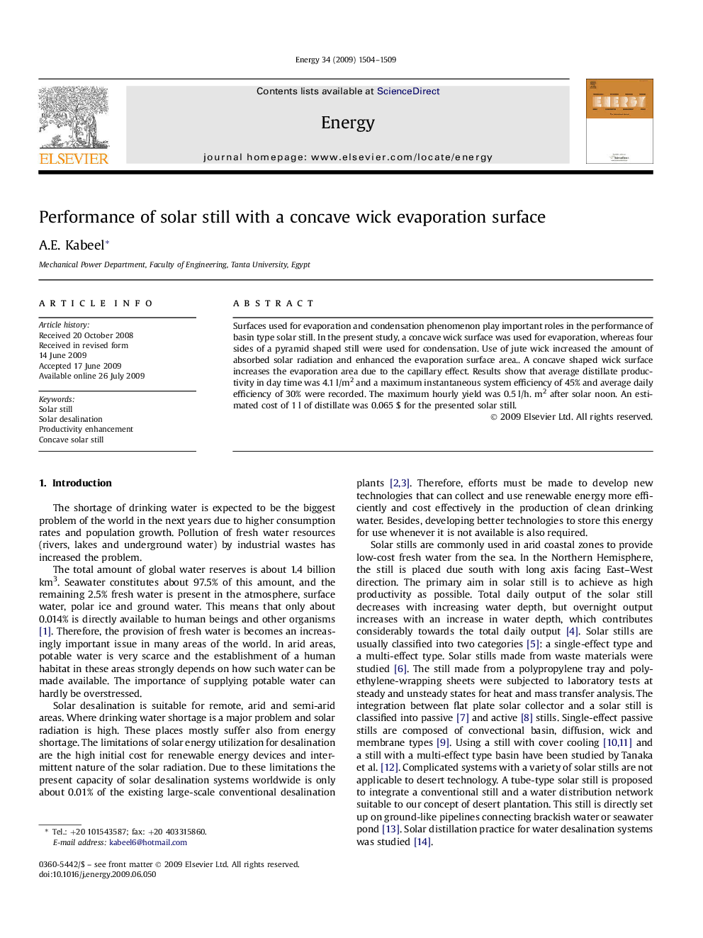 Performance of solar still with a concave wick evaporation surface