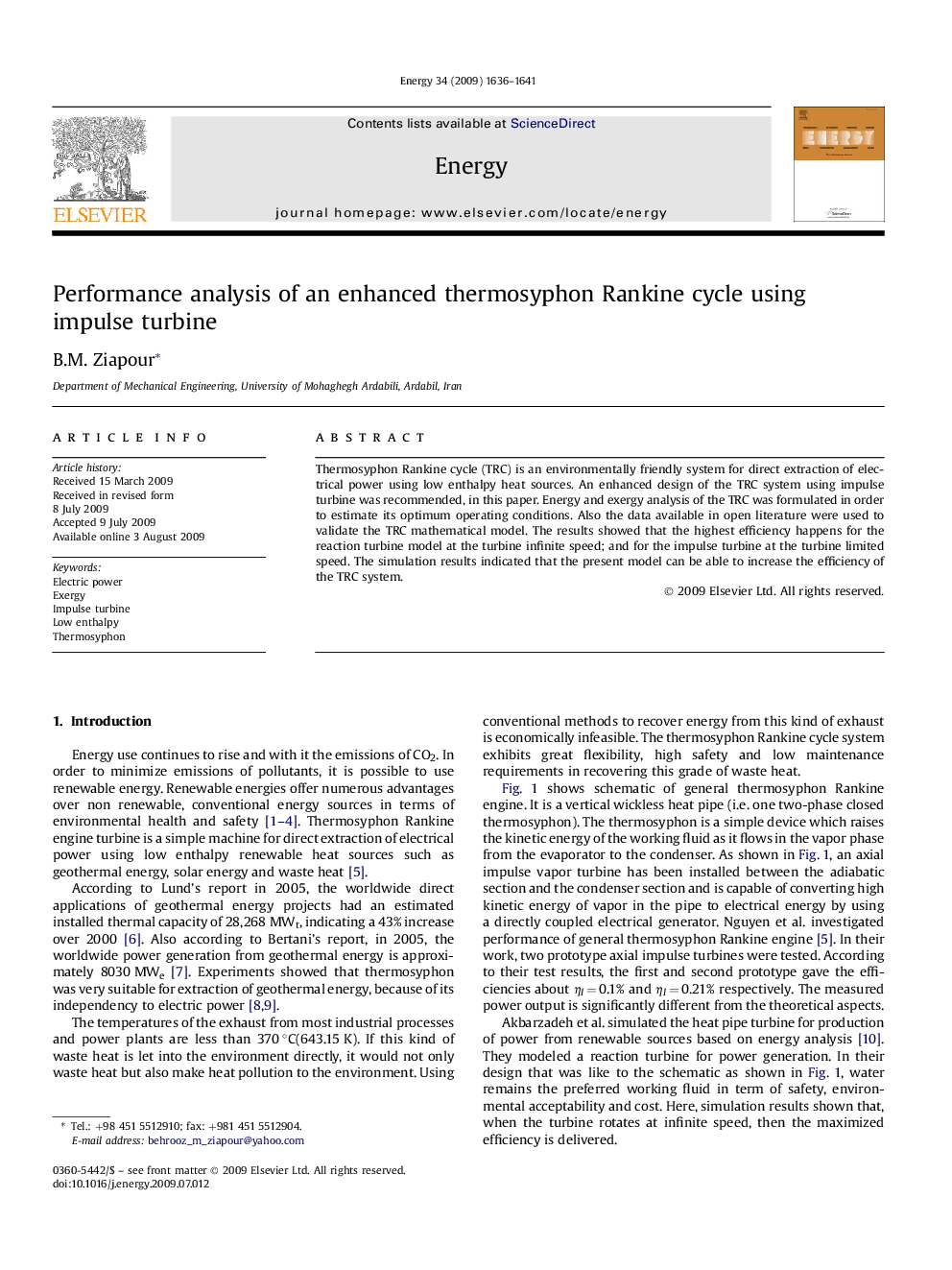 Performance analysis of an enhanced thermosyphon Rankine cycle using impulse turbine