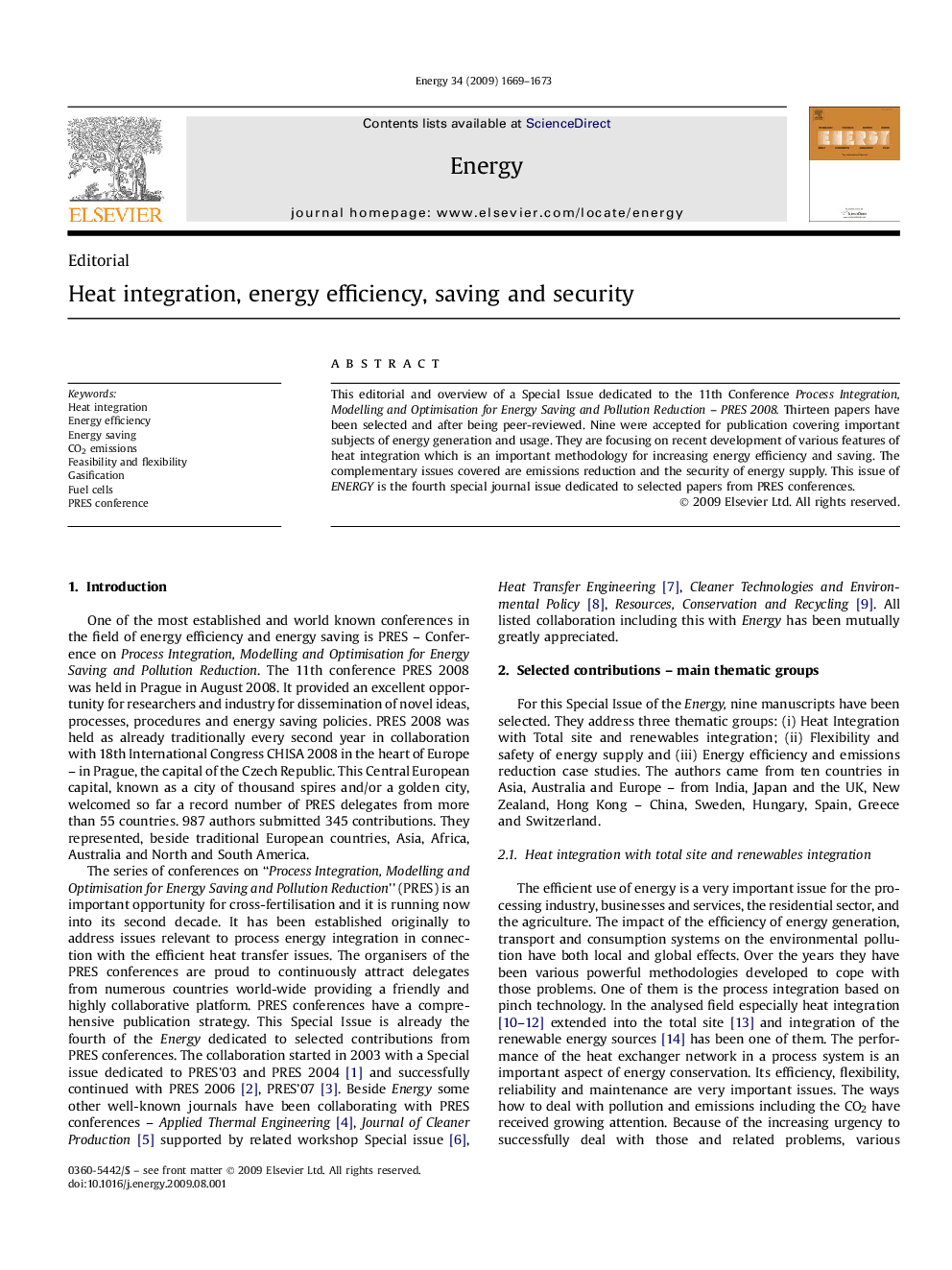 عکس صفحه اول مقاله: Heat integration, energy efficiency, saving and security Heat integration, energy efficiency, saving and security