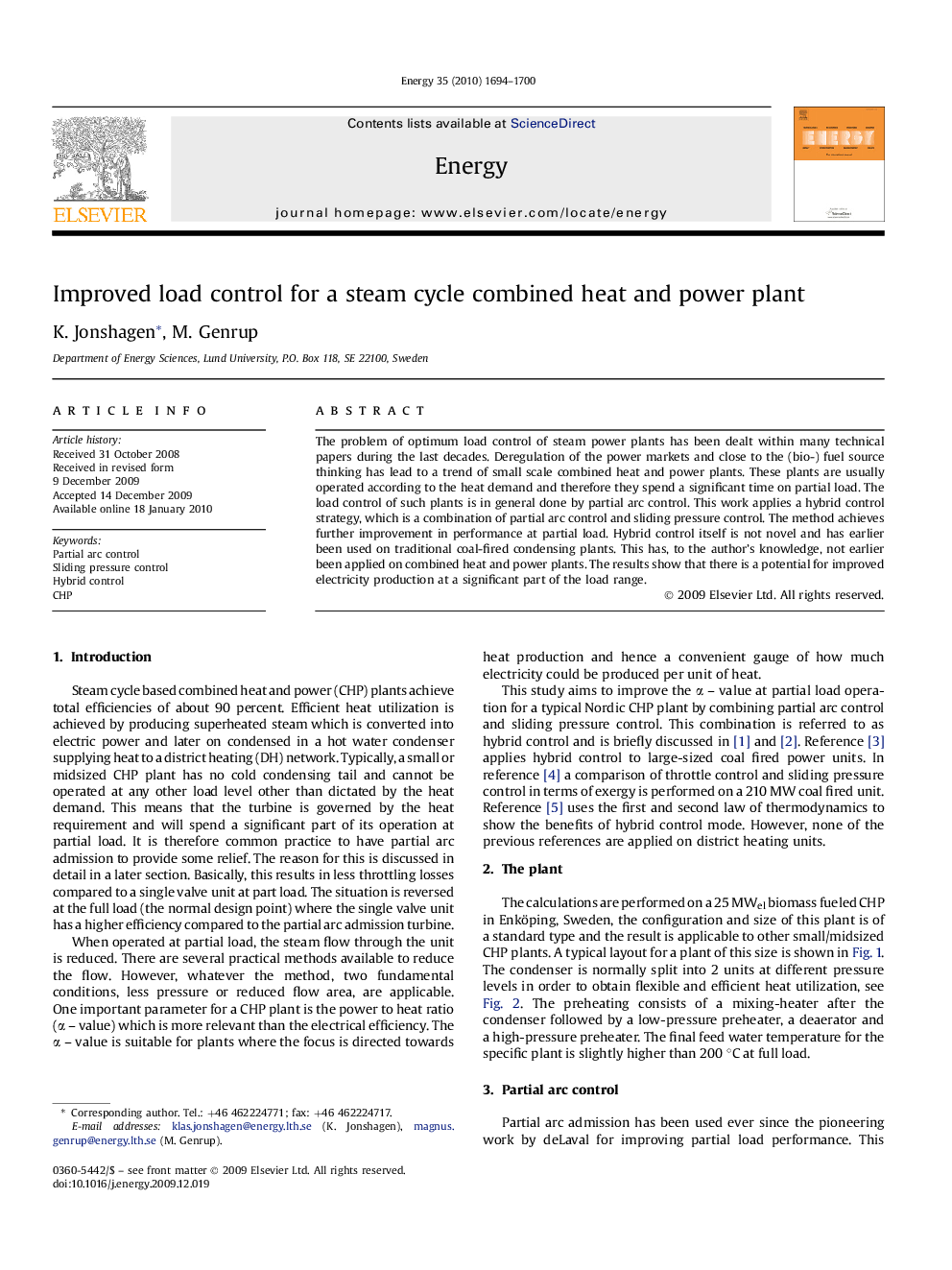 Improved load control for a steam cycle combined heat and power plant