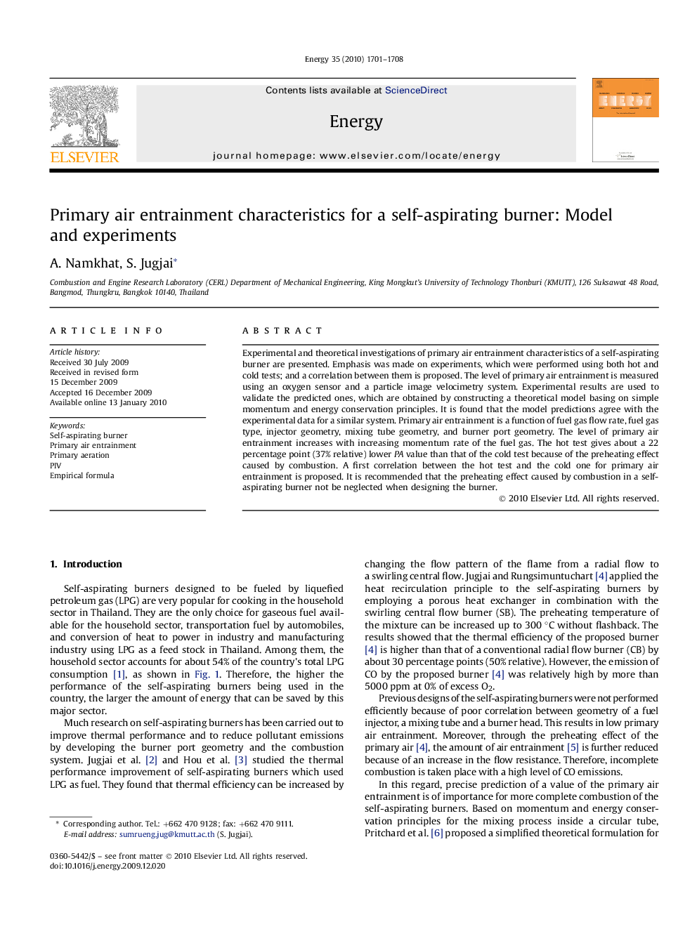 Primary air entrainment characteristics for a self-aspirating burner: Model and experiments