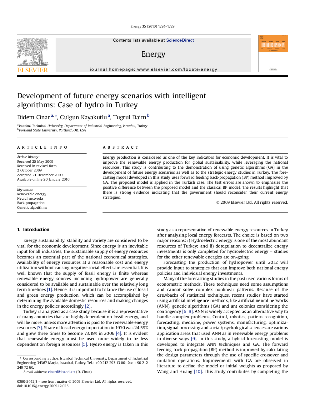 Development of future energy scenarios with intelligent algorithms: Case of hydro in Turkey