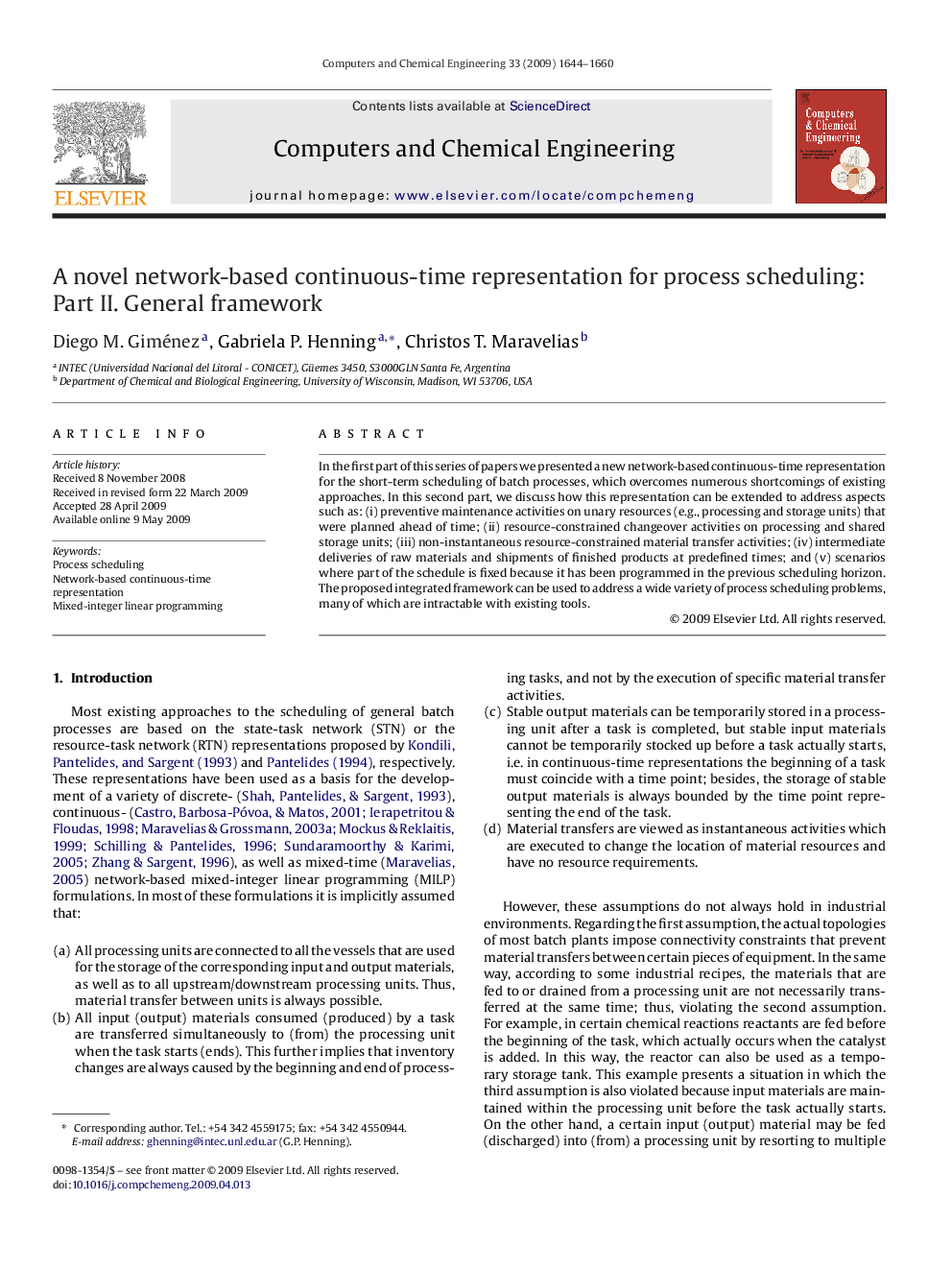 A novel network-based continuous-time representation for process scheduling: Part II. General framework