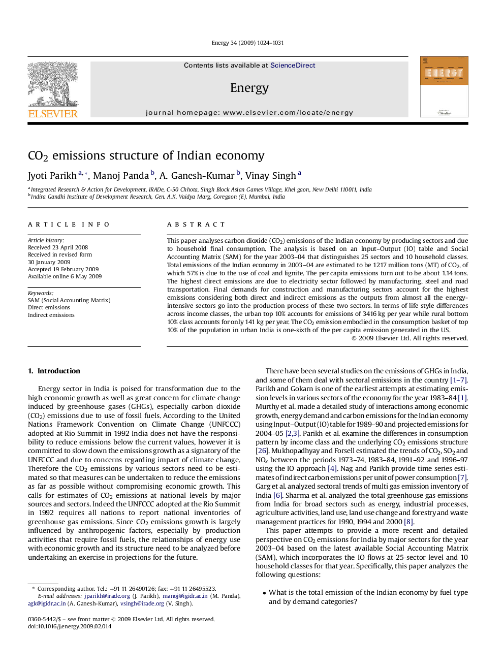 CO2 emissions structure of Indian economy