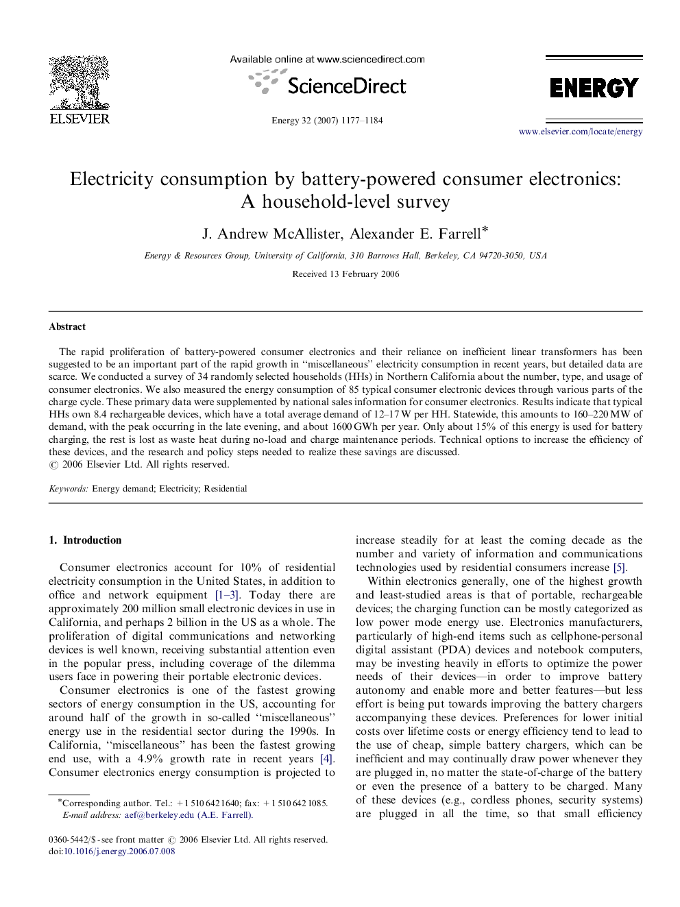 Electricity consumption by battery-powered consumer electronics: A household-level survey