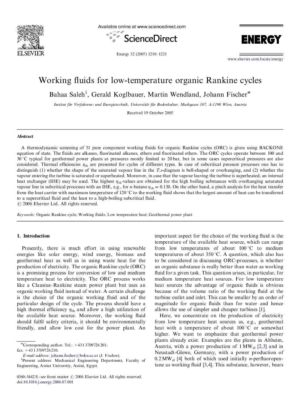 Working fluids for low-temperature organic Rankine cycles