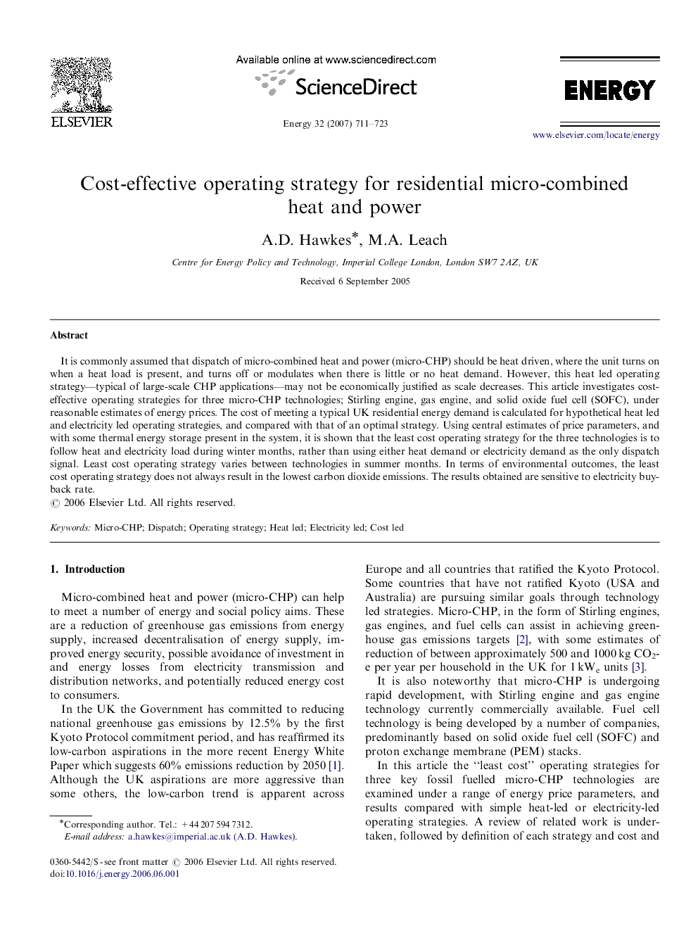 Cost-effective operating strategy for residential micro-combined heat and power