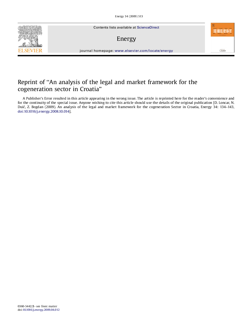 Reprint of “An analysis of the legal and market framework for the cogeneration sector in Croatia”