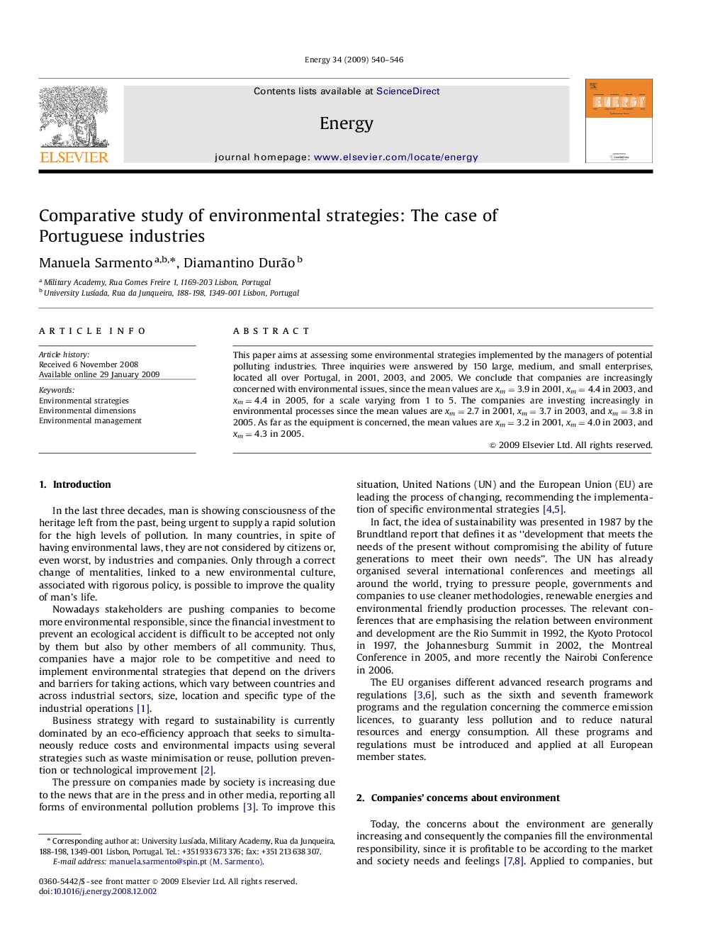 Comparative study of environmental strategies: The case of Portuguese industries