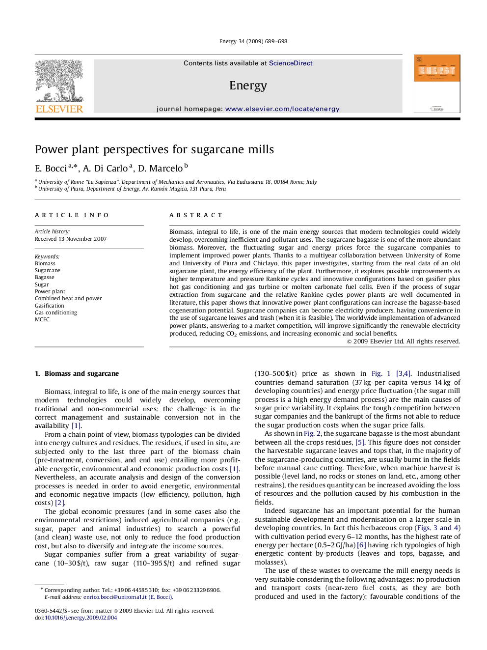 Power plant perspectives for sugarcane mills