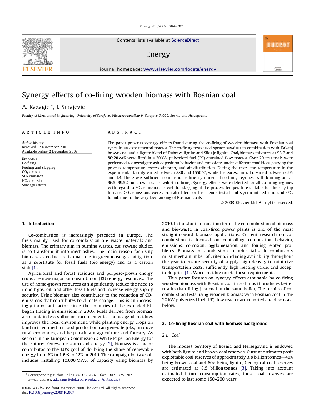 Synergy effects of co-firing wooden biomass with Bosnian coal