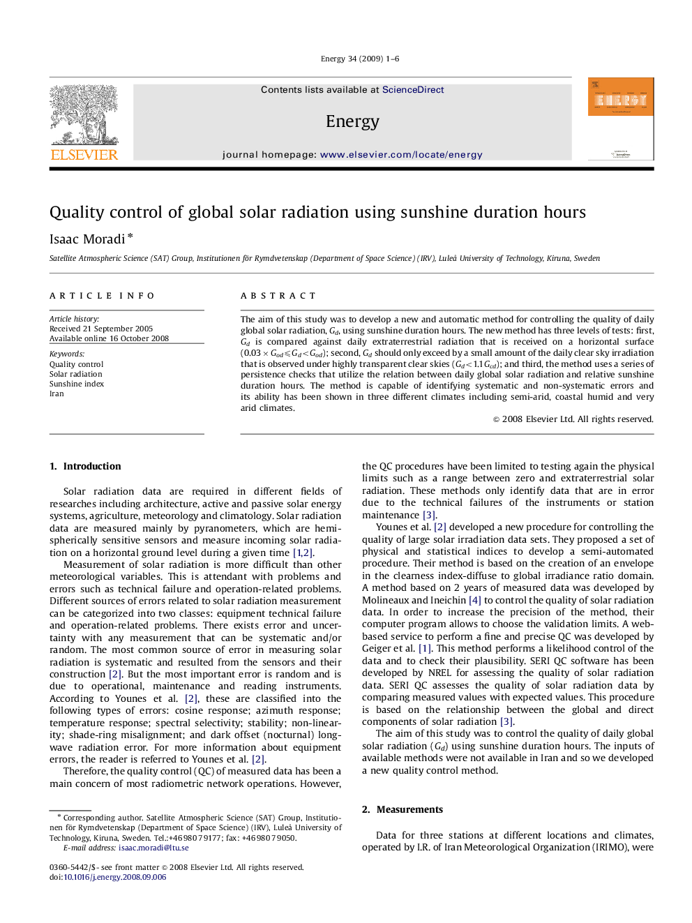 Quality control of global solar radiation using sunshine duration hours