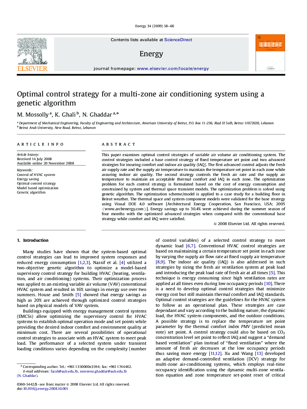 Optimal control strategy for a multi-zone air conditioning system using a genetic algorithm