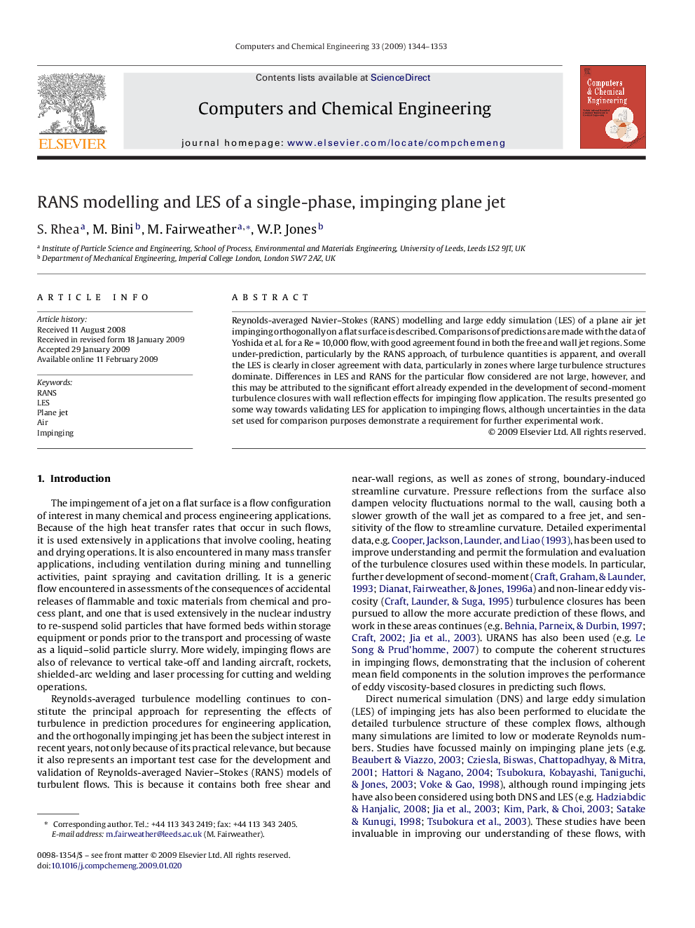 RANS modelling and LES of a single-phase, impinging plane jet