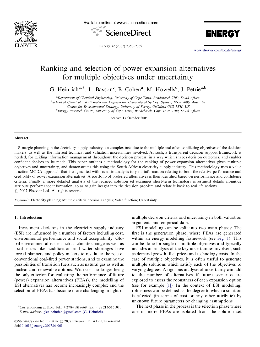 Ranking and selection of power expansion alternatives for multiple objectives under uncertainty