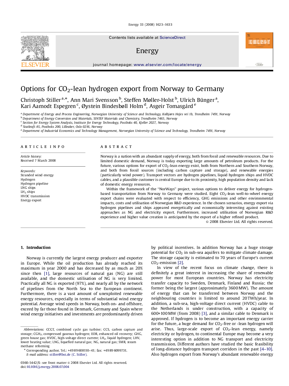 Options for CO2-lean hydrogen export from Norway to Germany